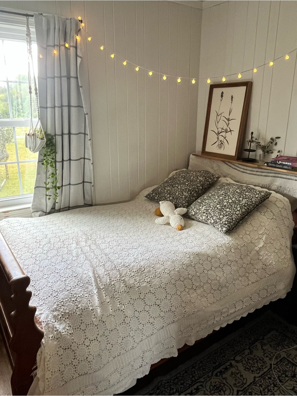 Boho vintage cotton crochet bedspread, Ecru off white
